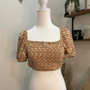NWT- Maaji Ditsy Duo Riley Crop Top - Yellow w\ Brown Flowers